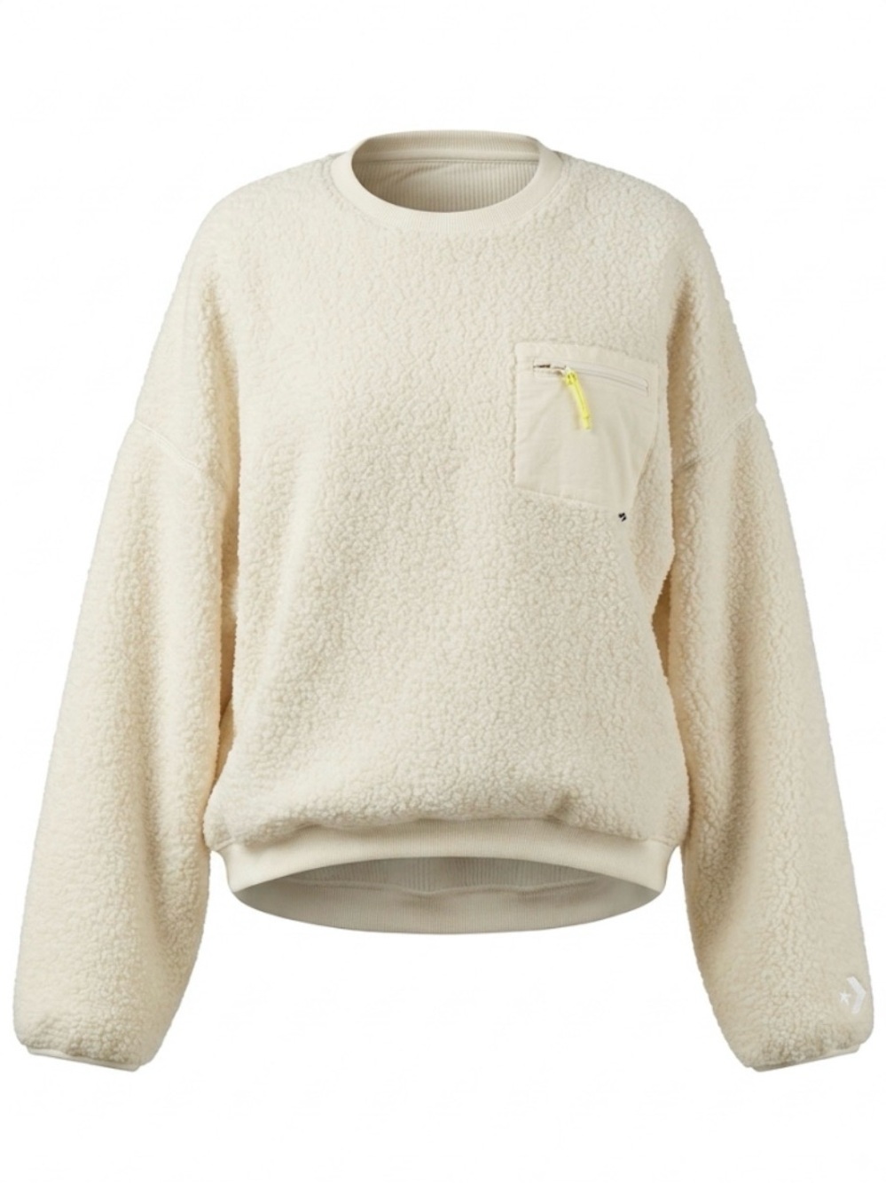CONVERSE Oversized Sherpa Crewneck Lined Sweatshirt, Women’s M, Cream